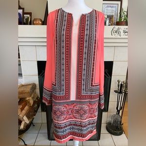 The Limited Tunic Mini Dress, Coral Multi Color, Size XS